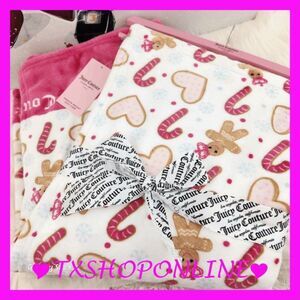 ❣️🎁 {Juicy Couture} gingerbread candy cane christmas plush throw blanket🎄❄️